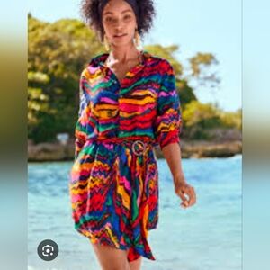 VENUS Multicolor Zigzag Shirt Dress 2X Dopamine Dressing Beach Tropical Coastal